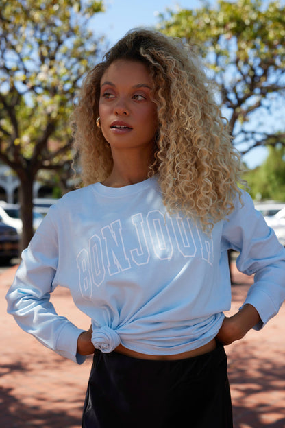 Sky Blue Vintage Havana Sky Blue "Bonjour" Pigment Dyed Long Sleeve Tee