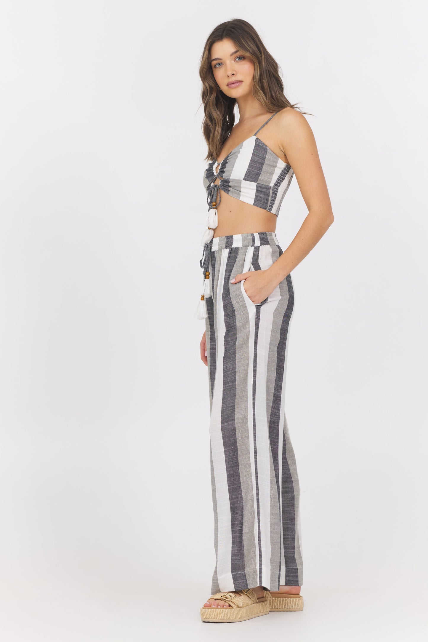 Black and White Vintage Havana Metallic Stripe Cut Out Tank