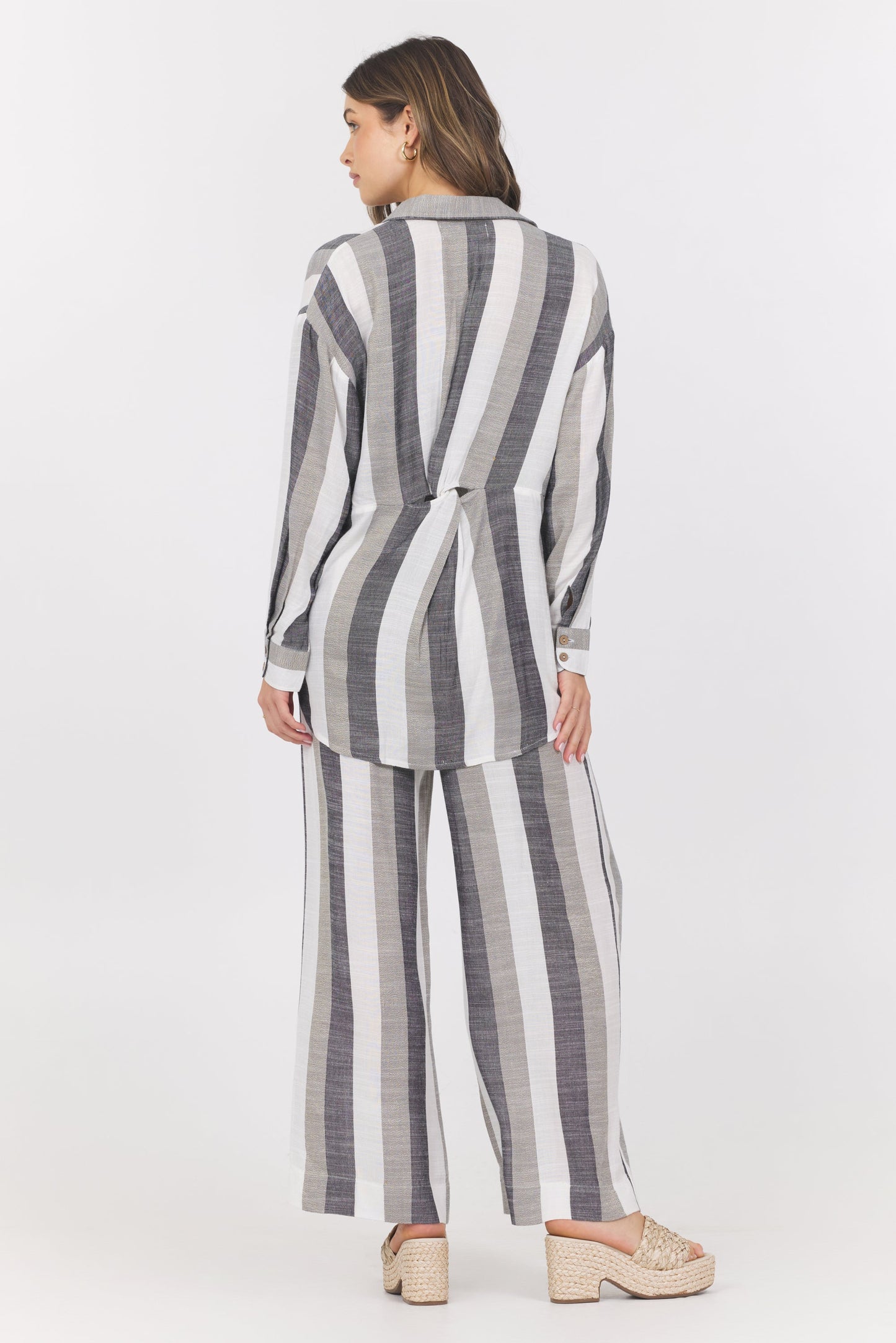 Black/White/Grey Vintage Havana Lightweight Metallic Stripe Button Down