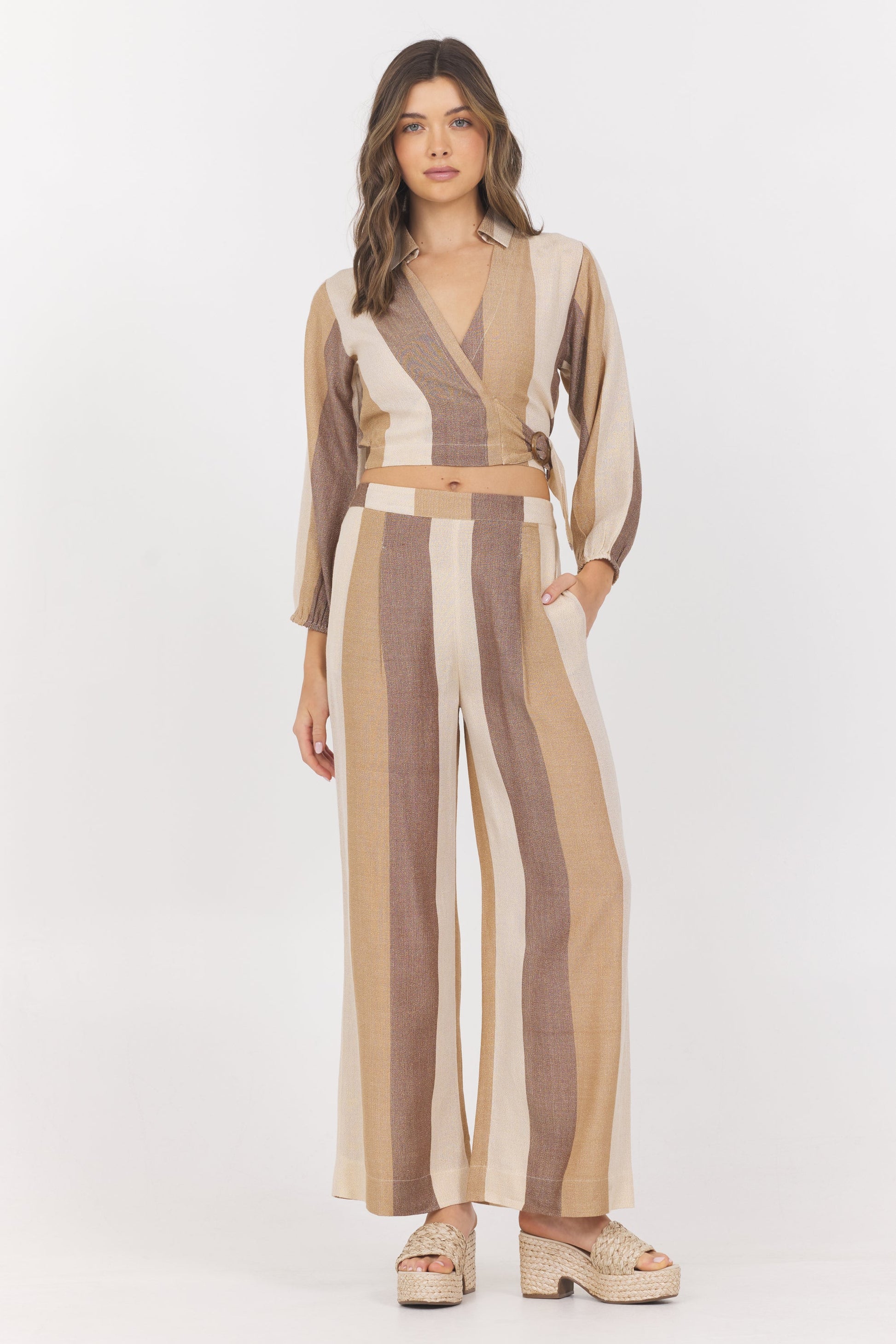 Cocoa Stripe Vintage Havana Woven Metallic Stripe Surplus Top