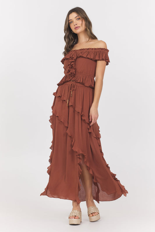Sedona Sand Vintage Havana Sedona Sand Ruffle Off Shoulder Top
