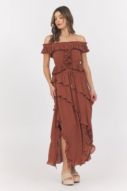 Sedona Sand Vintage Havana Sedona Sand Ruffle Off Shoulder Top