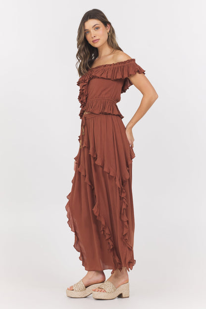 Sedona Sand Vintage Havana Sedona Sand Ruffle Off Shoulder Top