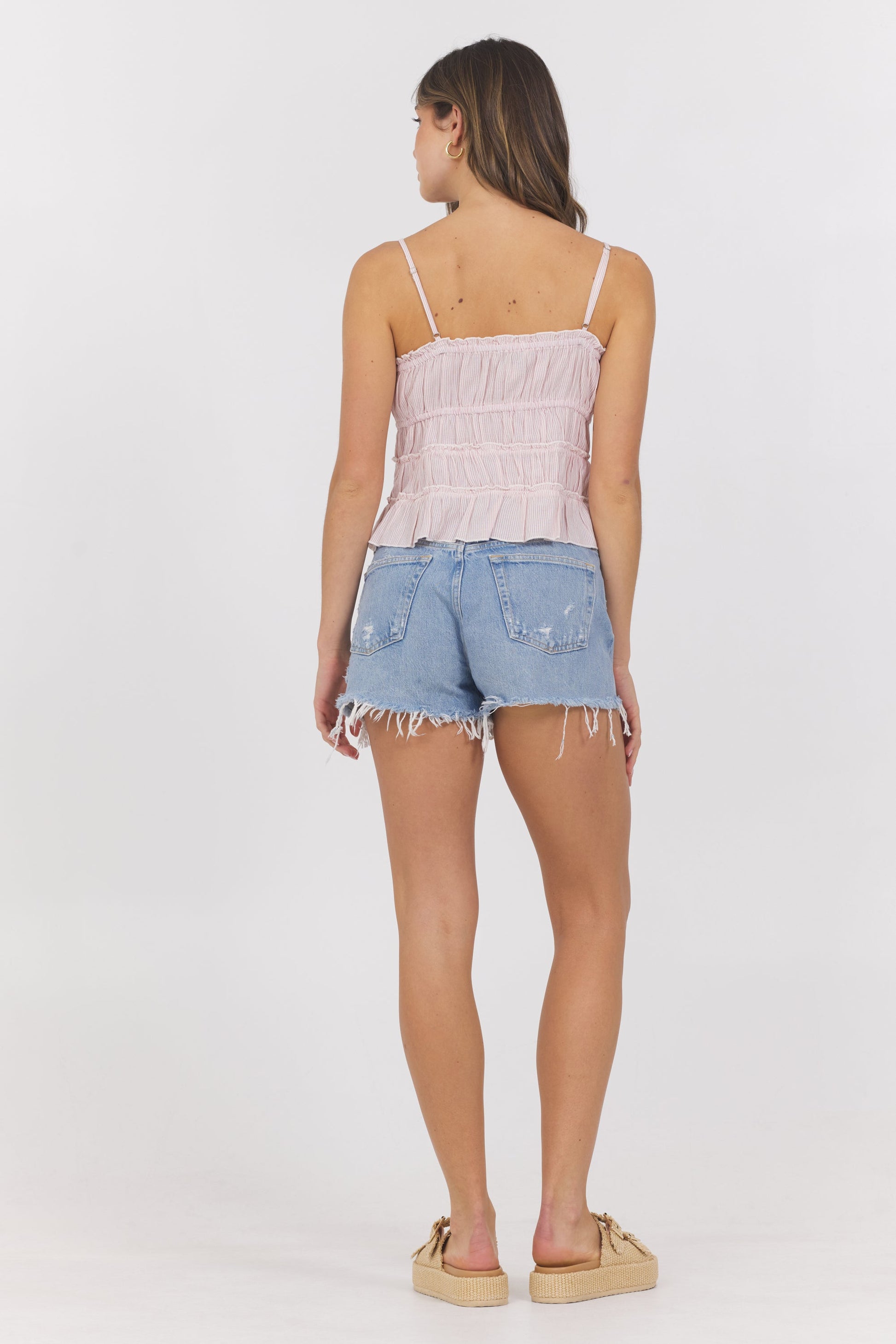 Strawberry Pinstripe Vintage Havana Strawberry Pinstripe Woven Ruffle Top