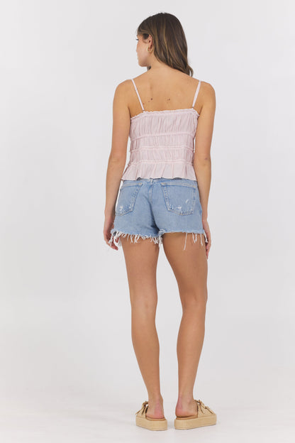 Strawberry Pinstripe Vintage Havana Strawberry Pinstripe Woven Ruffle Top