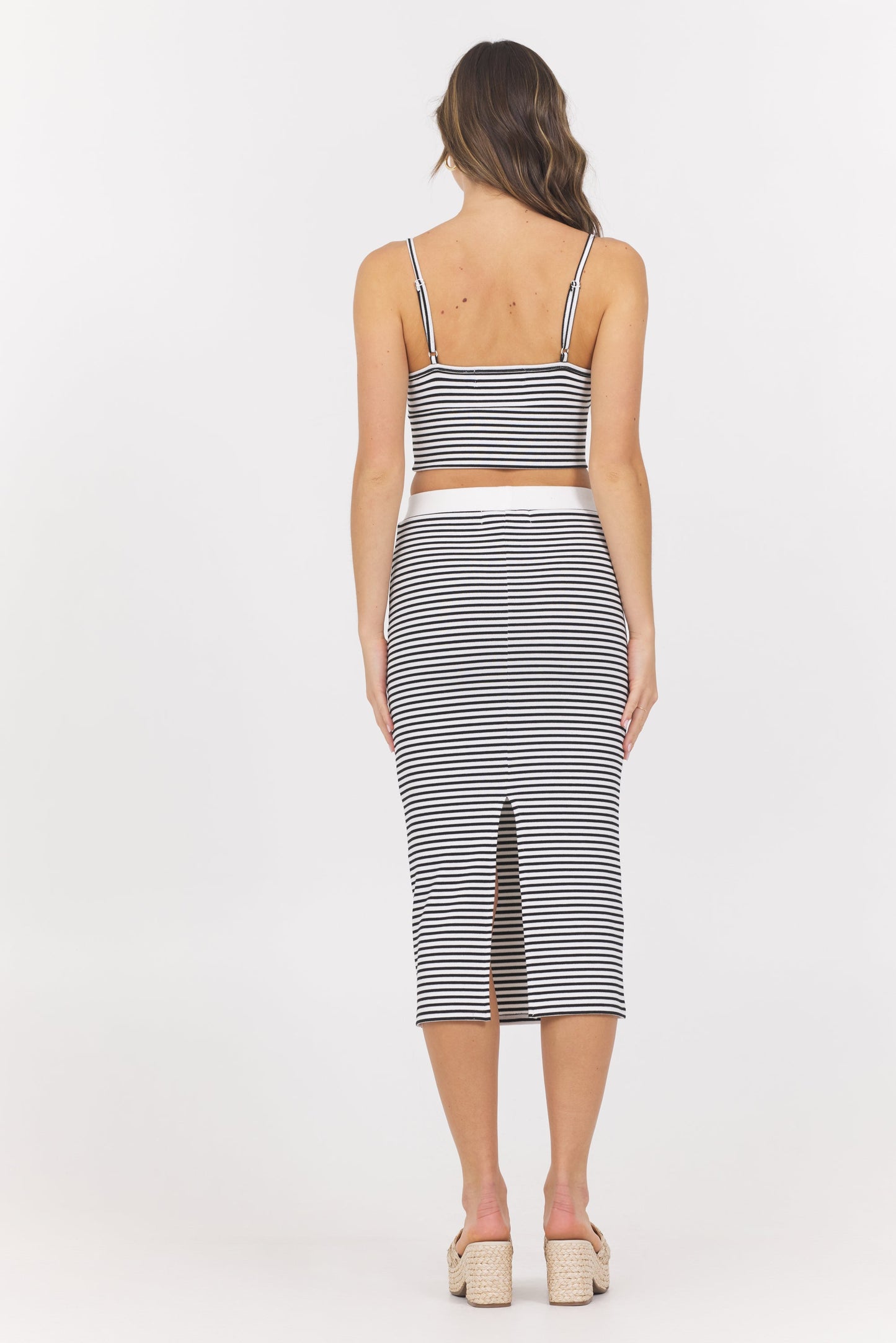 Ivory/Black Vintage Havana Striped Knit Twist Front Cut Out Tank