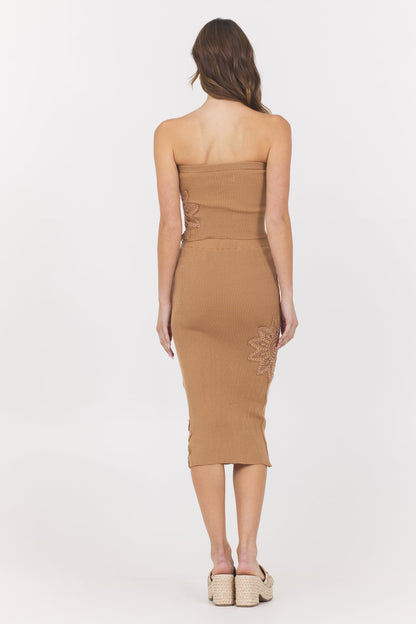 Caramel Vintage Havana Caramel Crochet Floral Rib Tube Top