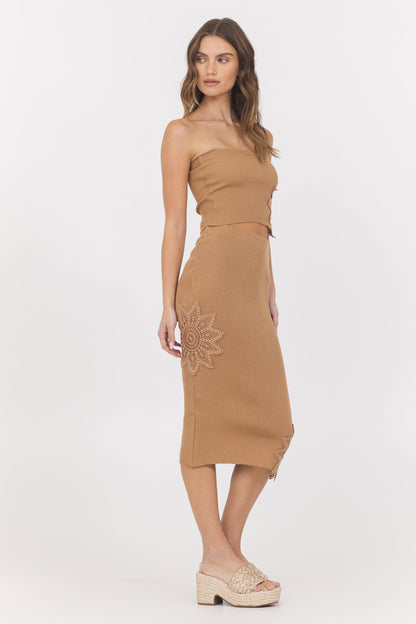 Caramel Vintage Havana Caramel Crochet Floral Rib Tube Top