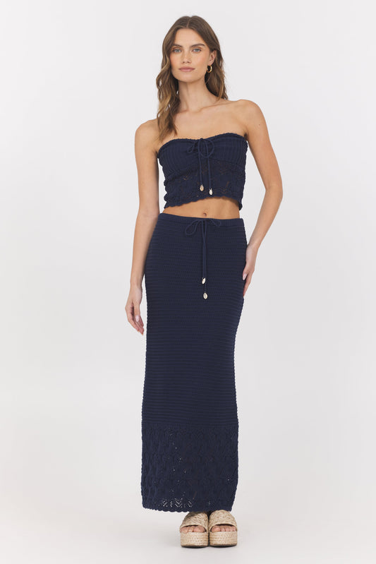 Navy Vintage Havana Navy Crochet Tube Top
