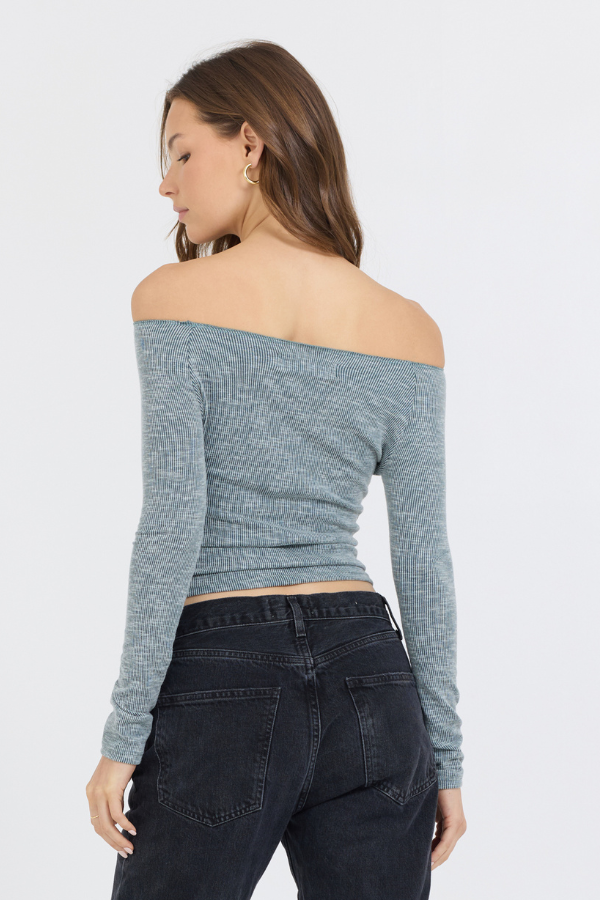 Hunter Green Vintage Havana Hunter Green Fitted Off The Shoulder Top