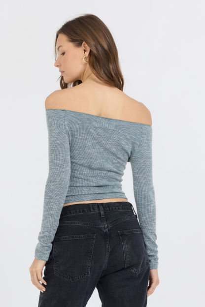 Hunter Green Vintage Havana Hunter Green Fitted Off The Shoulder Top