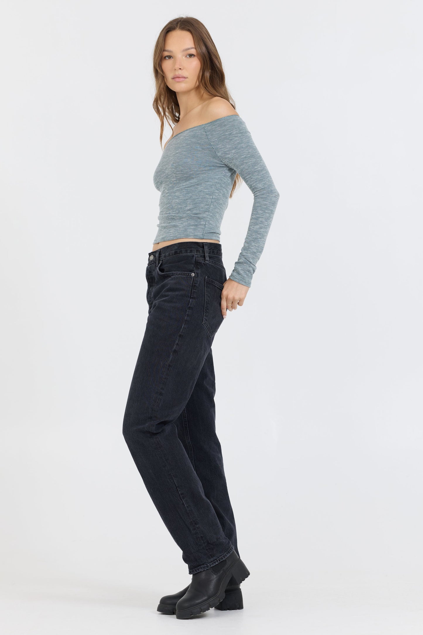 Hunter Green Vintage Havana Hunter Green Fitted Off The Shoulder Top