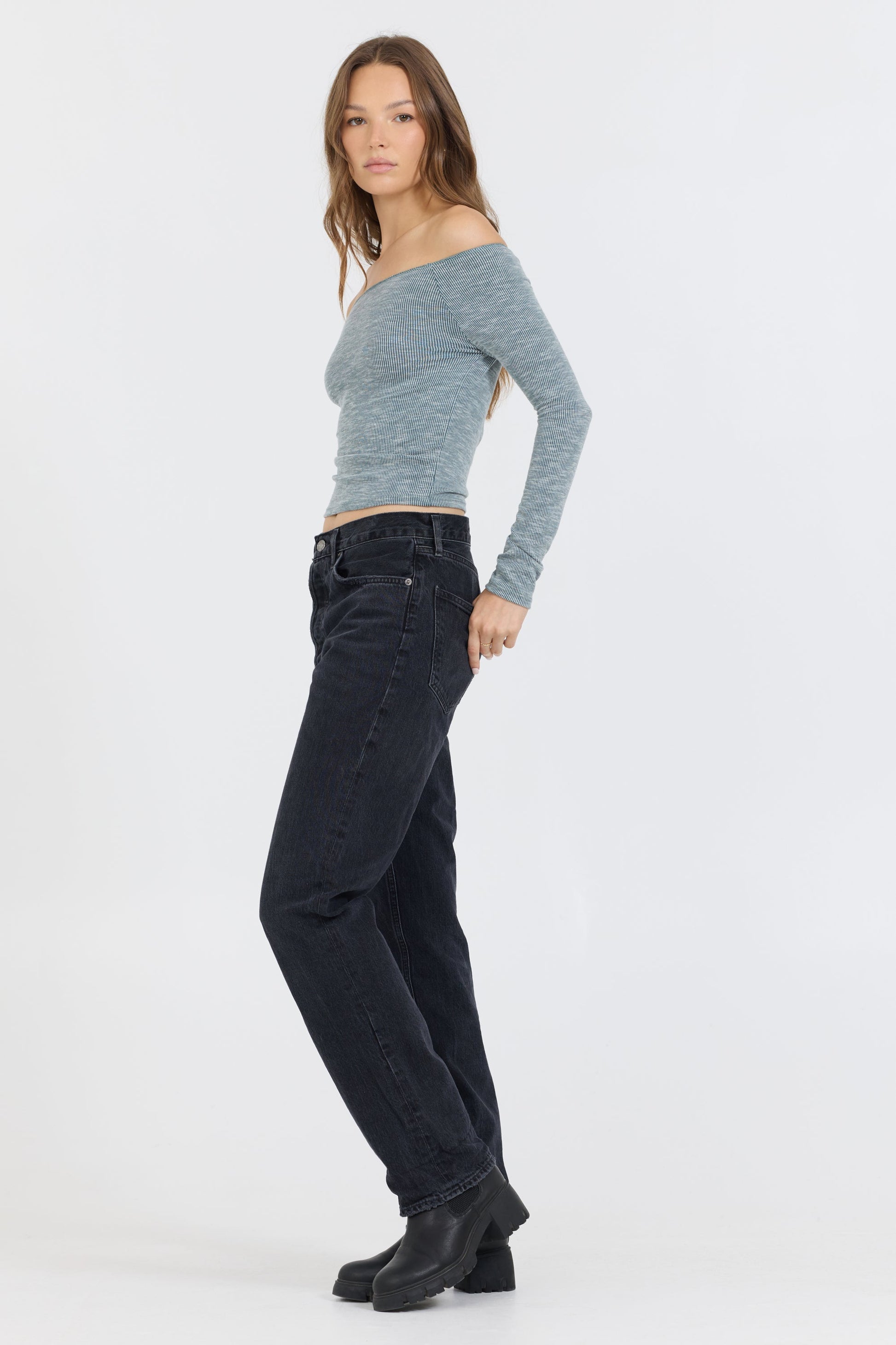 Hunter Green Vintage Havana Hunter Green Fitted Off The Shoulder Top