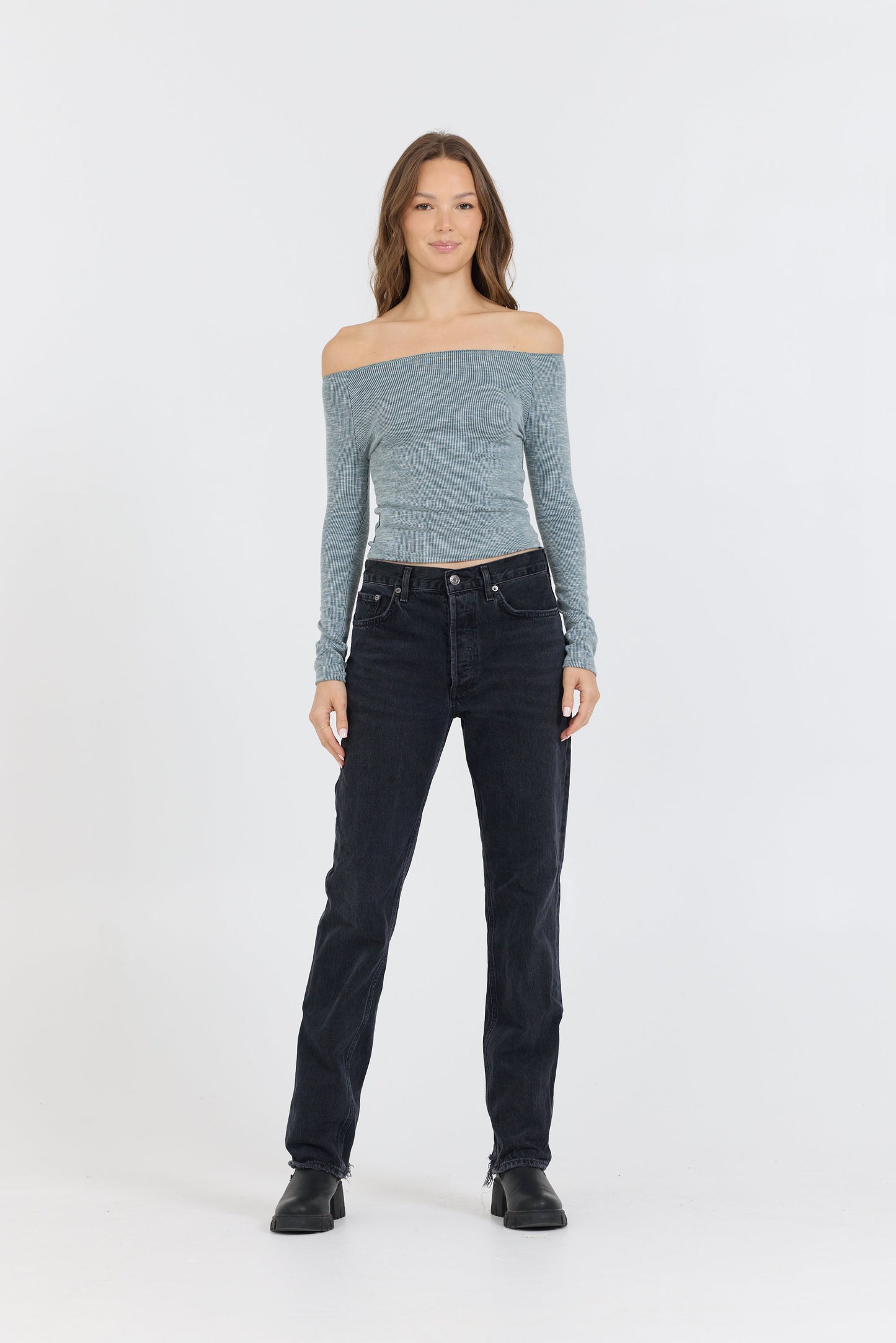 Hunter Green Vintage Havana Hunter Green Fitted Off The Shoulder Top