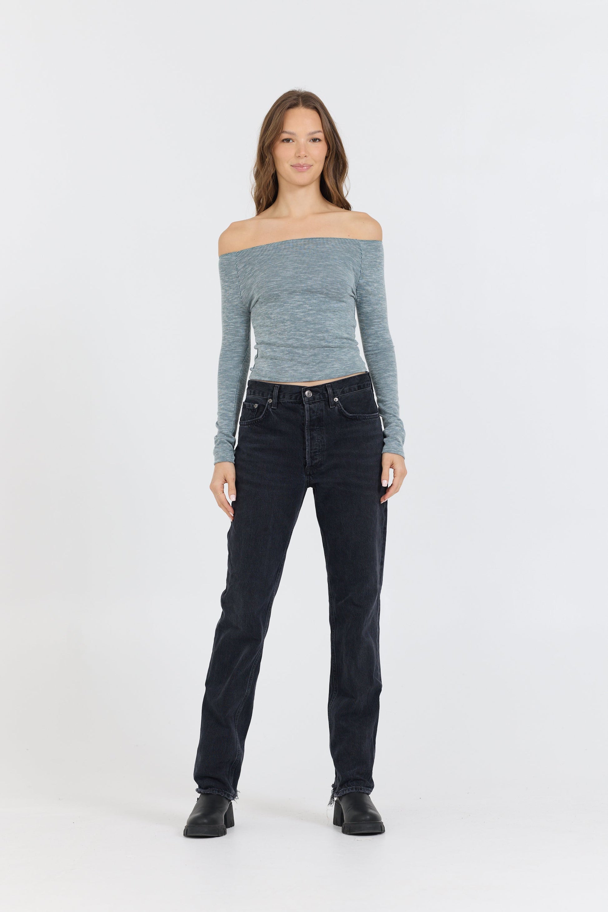 Hunter Green Vintage Havana Hunter Green Fitted Off The Shoulder Top