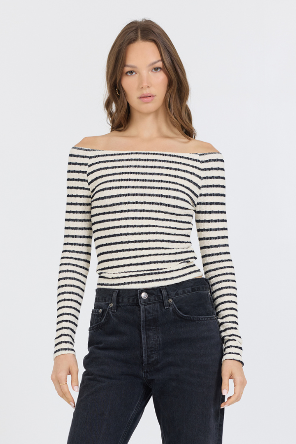Ivory Vintage Havana Ivory Black Fitted Off The Shoulder Top