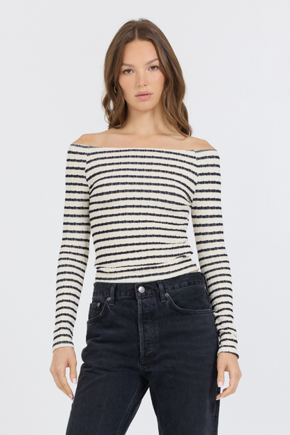Ivory Vintage Havana Ivory Black Fitted Off The Shoulder Top