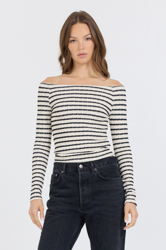 Ivory Vintage Havana Ivory Black Fitted Off The Shoulder Top
