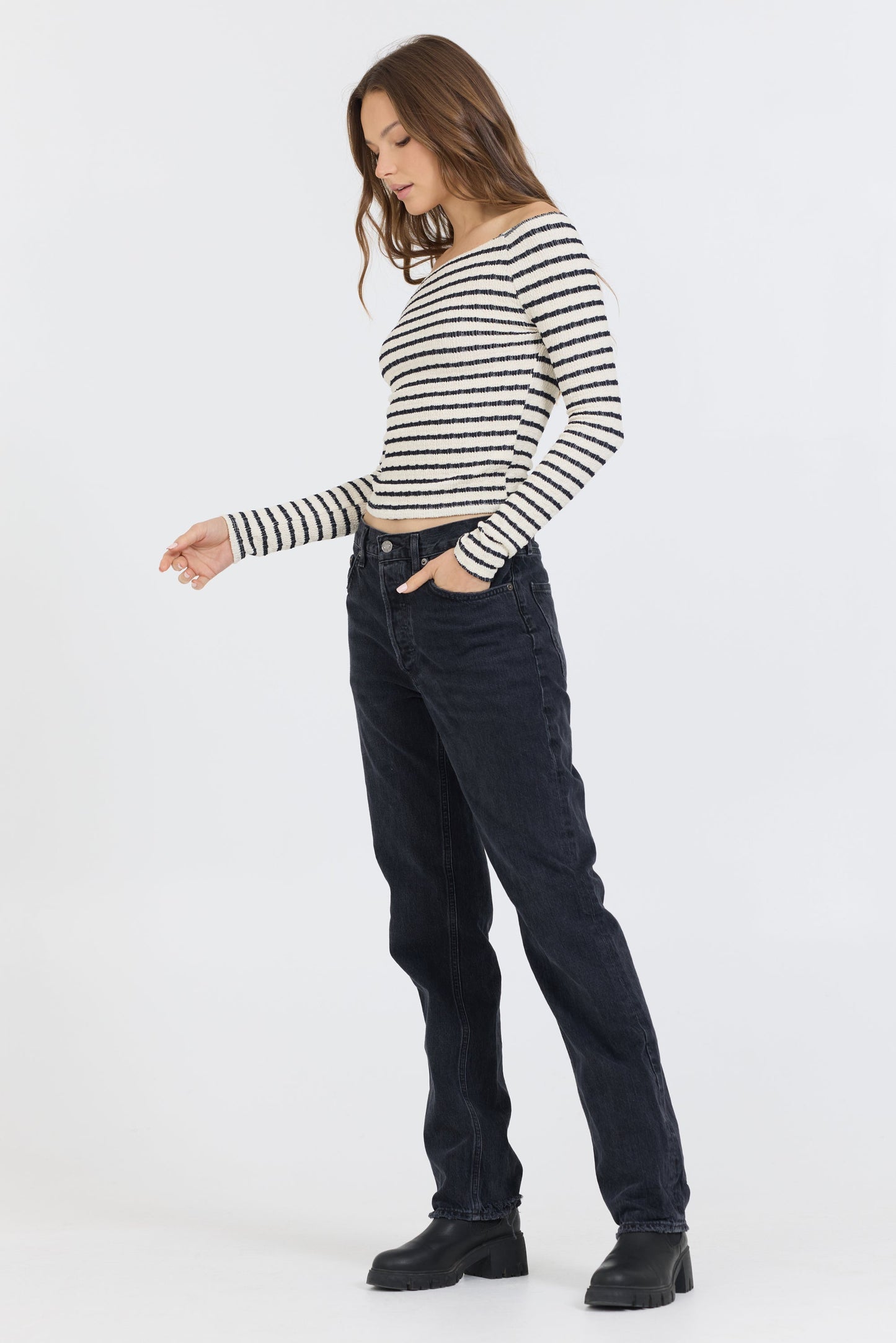 Ivory Vintage Havana Ivory Black Fitted Off The Shoulder Top