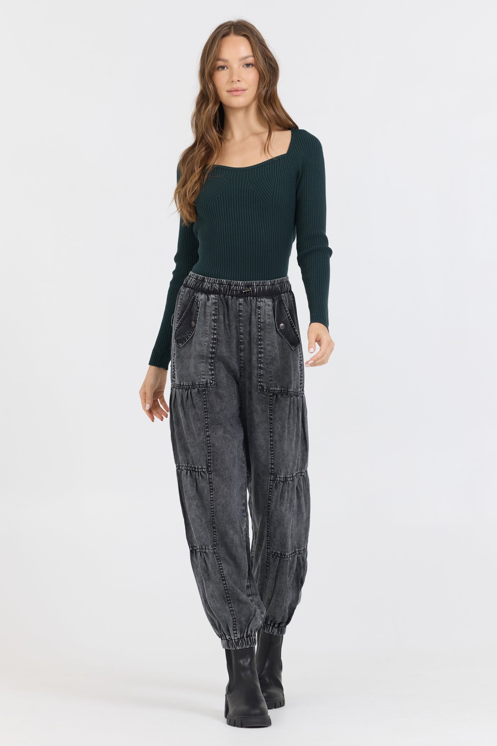 Black Vintage Havana Black Rib Knit Long Sleeve Top