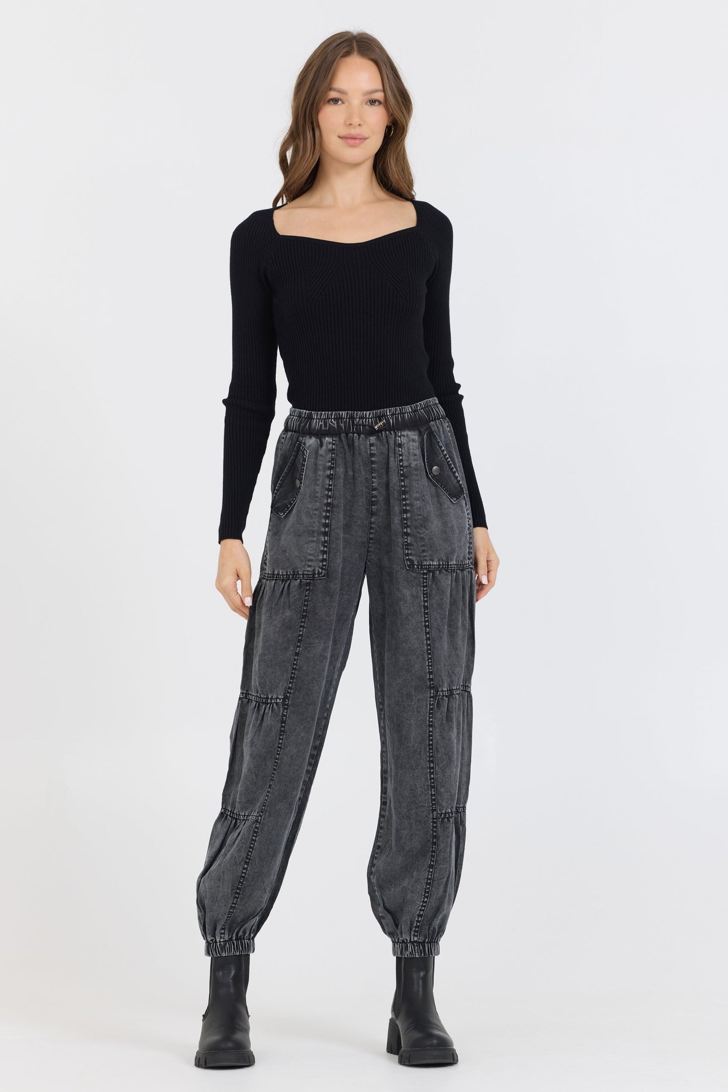 Black Vintage Havana Black Rib Knit Long Sleeve Top