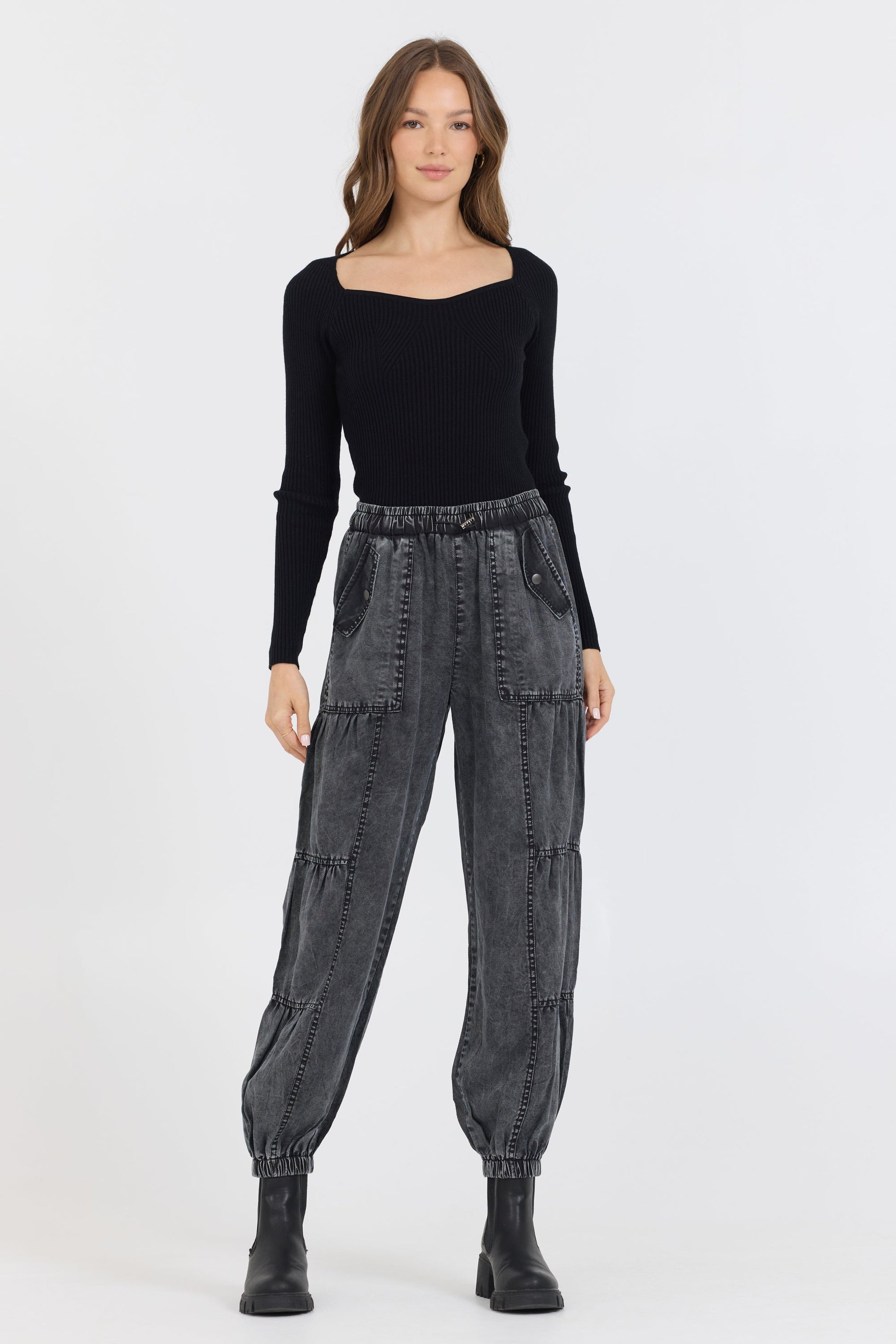 Black Vintage Havana Black Rib Knit Long Sleeve Top