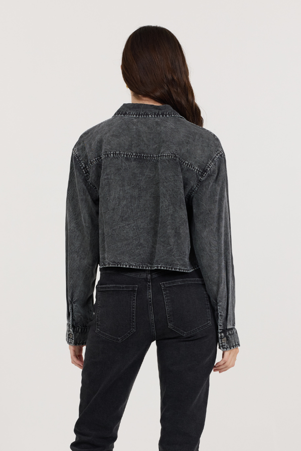 Washed Black Vintage Havana Washed Black Cropped Pocket Detail Shirt