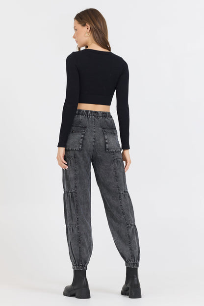 Black Vintage Havana Black Seamless Long Sleeve V Neck