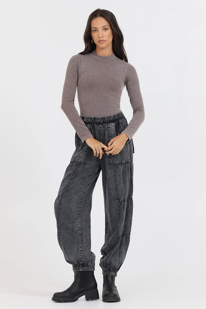 Washed Taupe Vintage Havana Washed Taupe Seamless Mock Neck Top
