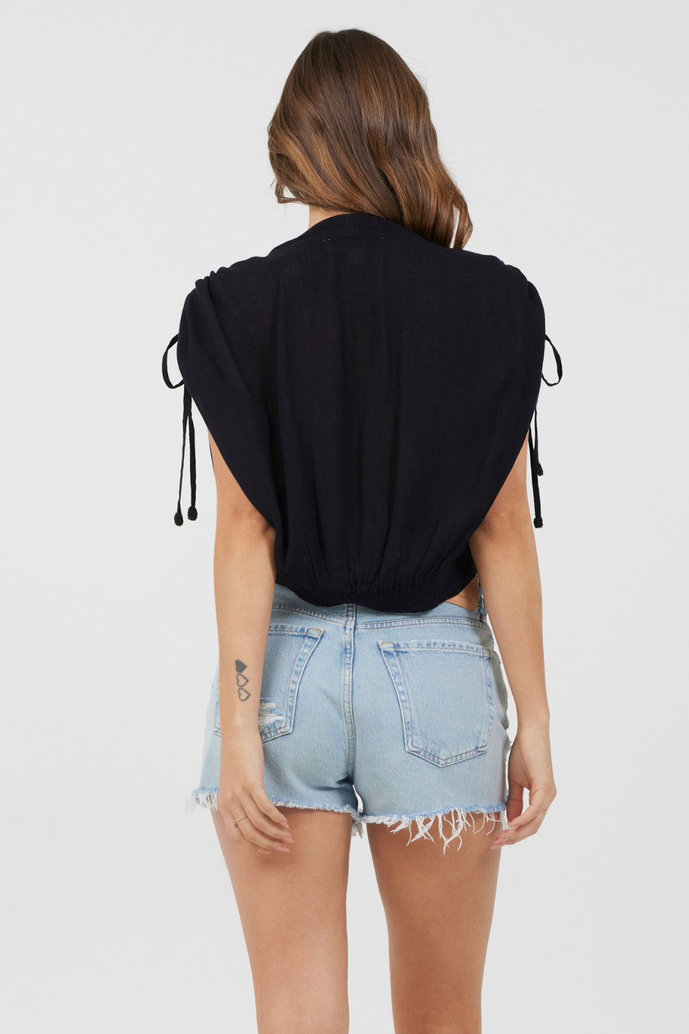Black Vintage Havana Black Rayon Crinkle Surplice Top