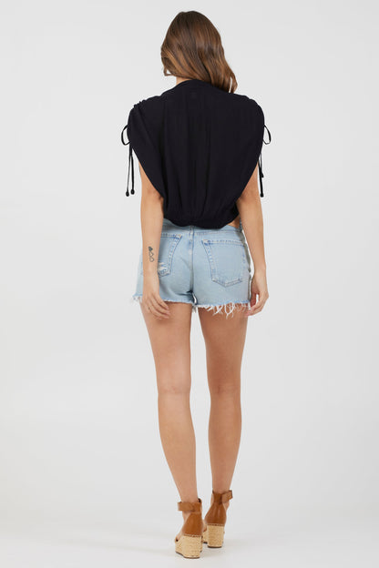 Black Vintage Havana Black Rayon Crinkle Surplice Top
