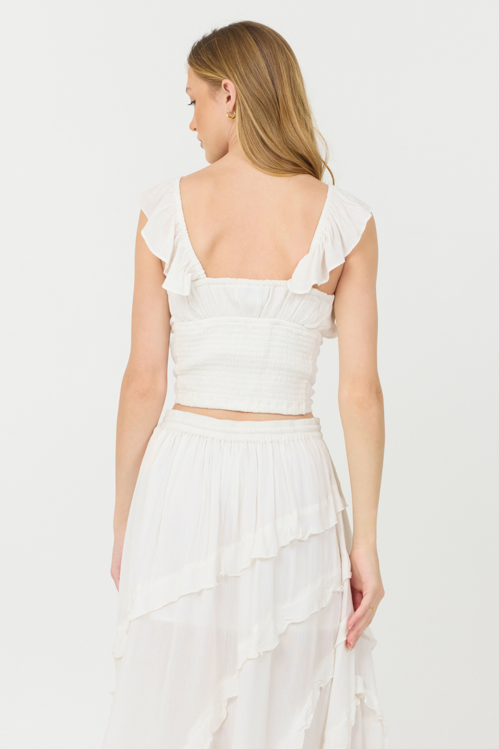 Clean White Vintage Havana Clean White Rayon Crinkle Flutter Sleeve Top