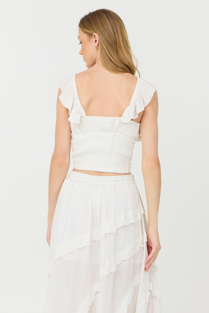 Clean White Vintage Havana Clean White Rayon Crinkle Flutter Sleeve Top