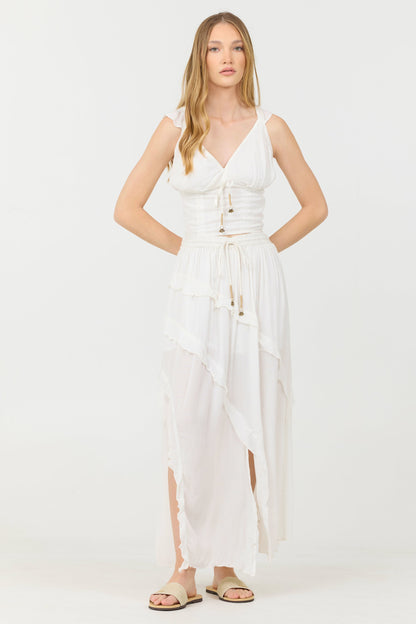 Clean White Vintage Havana Clean White Rayon Crinkle Flutter Sleeve Top