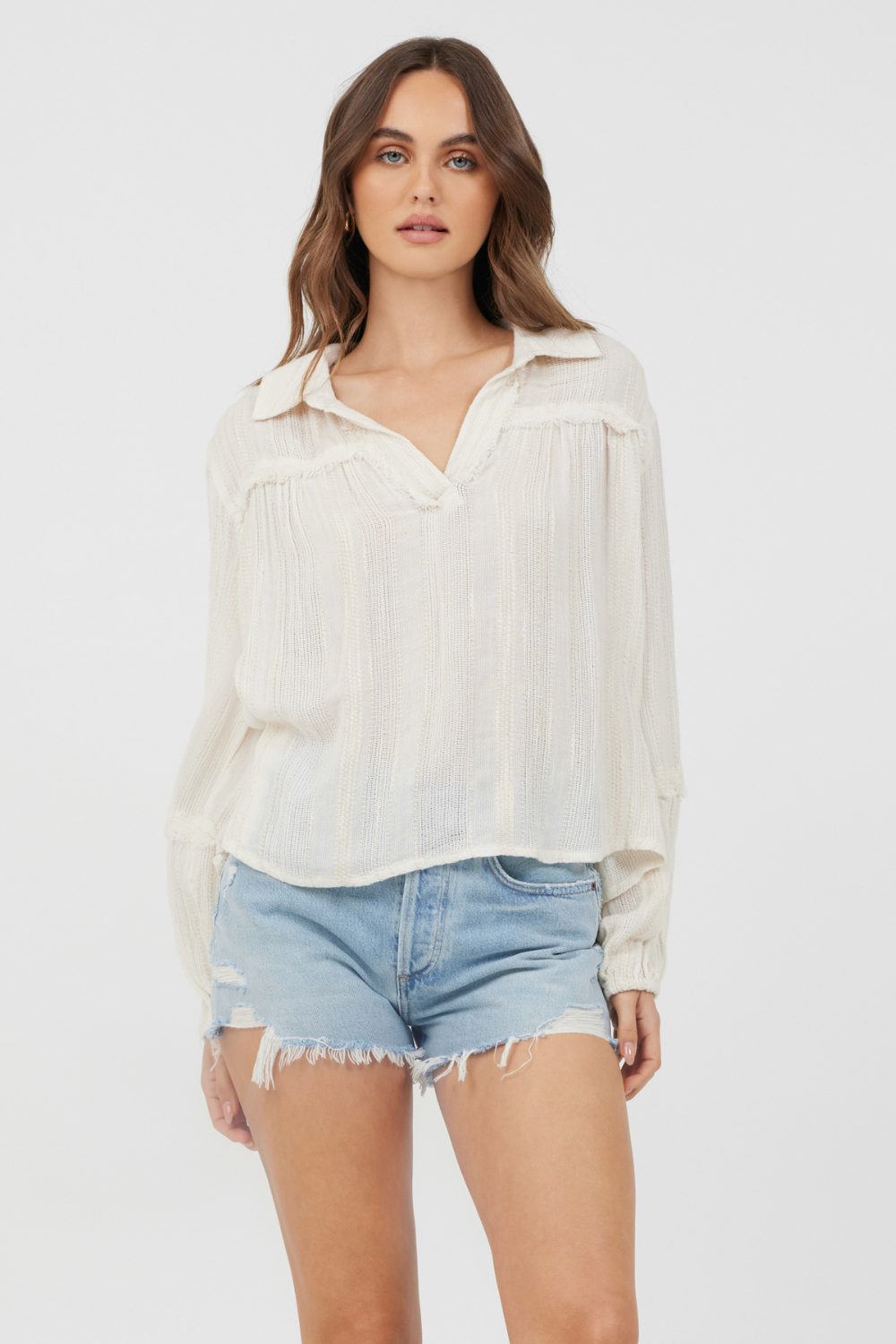 Ivory Vintage Havana Ivory Multi Texture Polo Blouse