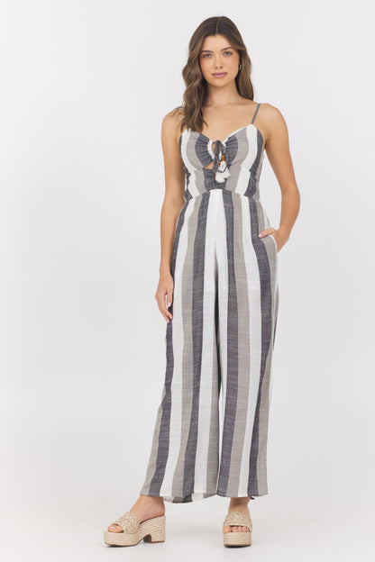 Black and White Vintage Havana Metallic Stripe Jumpsuit