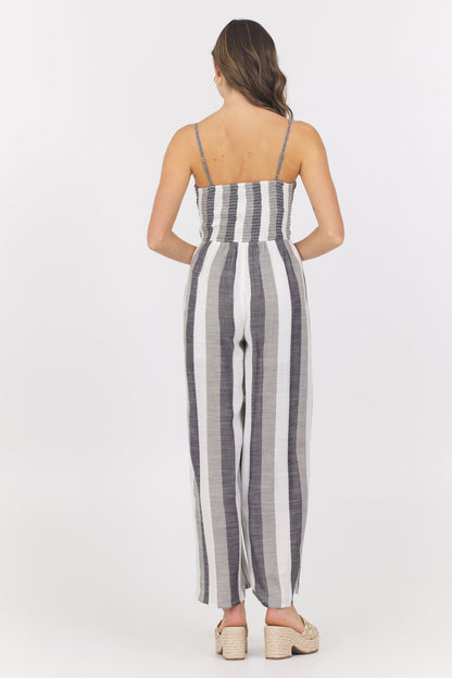 Black and White Vintage Havana Metallic Stripe Jumpsuit