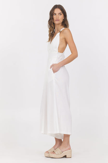 White Vintage Havana Linen Blend Jumpsuit