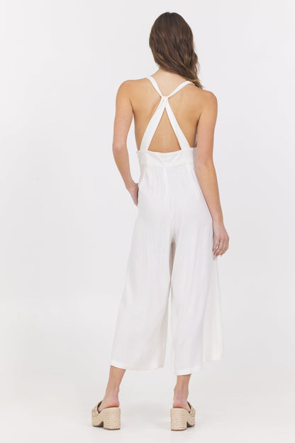 White Vintage Havana Linen Blend Jumpsuit