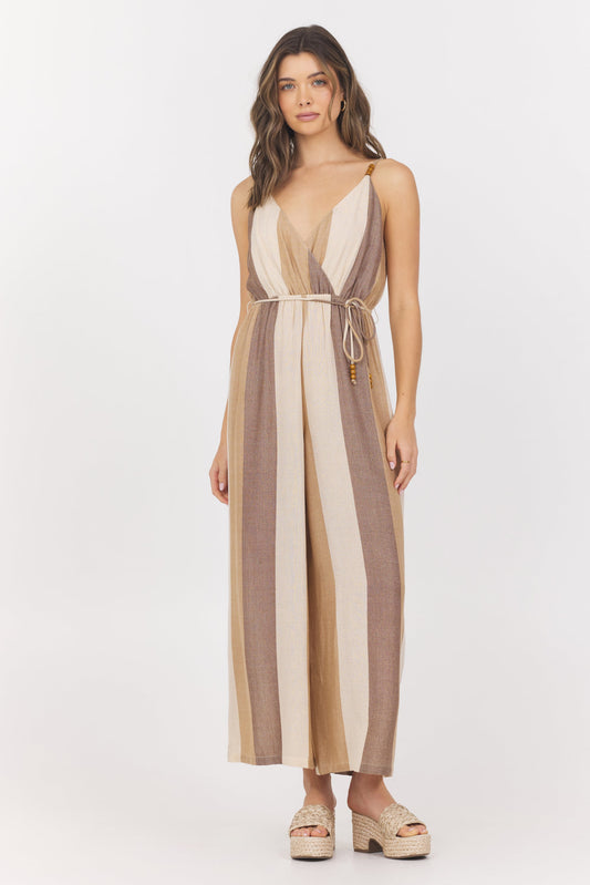 Cocoa Stripe Vintage Havana Woven Metallic Stripe Jumpsuit