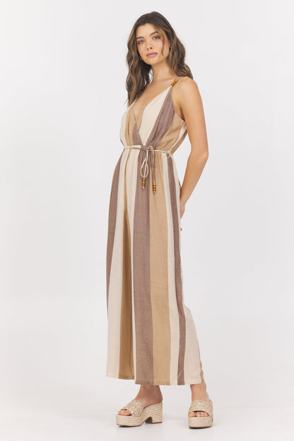 Cocoa Stripe Vintage Havana Woven Metallic Stripe Jumpsuit