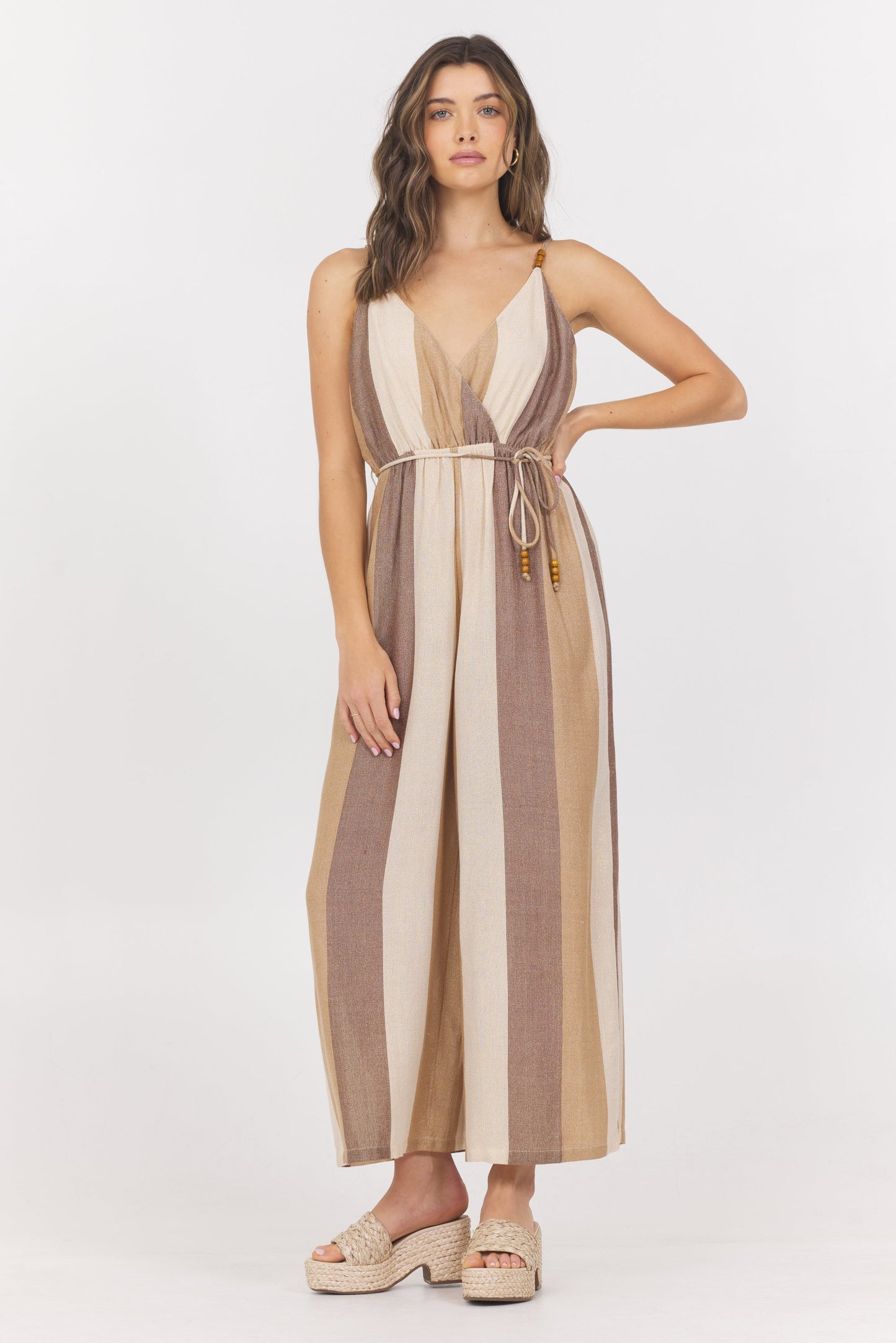 Cocoa Stripe Vintage Havana Woven Metallic Stripe Jumpsuit